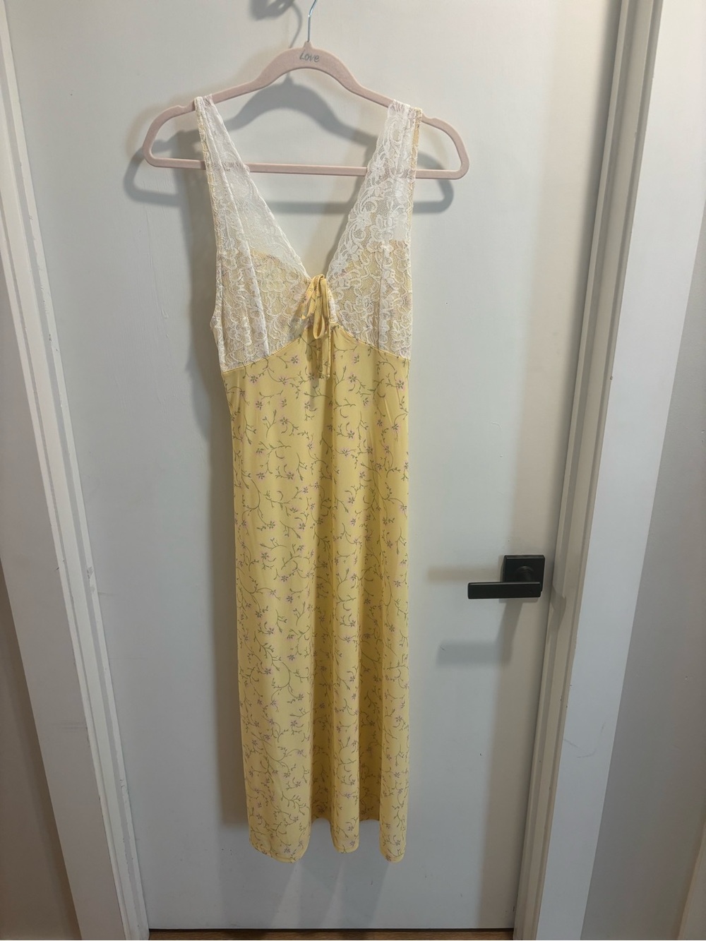 Elegant Yellow Floral Lace-Trim Dress